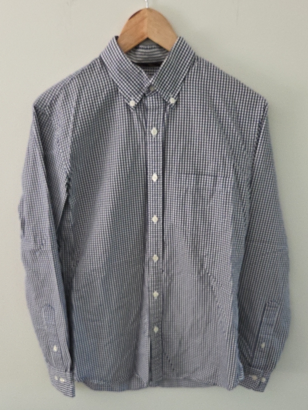 Brooks Brothers Navy and White Micro-Check Button-Down Collared Shirt Like New